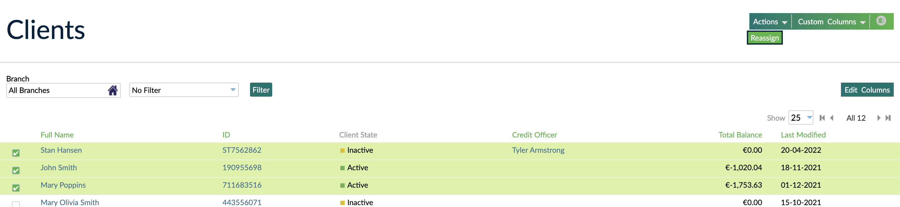 All Clients with clients selected